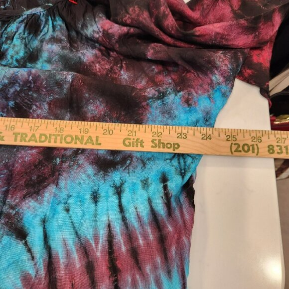 Gypsy Rose Peasant Top Tie Dye Bell Flutter 3/4 Sleeve Scoop Tie Neck Hippie Med - Picture 11 of 14